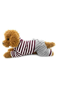 Ranphy Small Dog Stripe Jumpsuit Puppy Pajamas With Pant Comfy Cotton Pet Clothes Cat Apparel Pyjamas Pjs Shirt Boys Winter Jammies Brown Size Xl