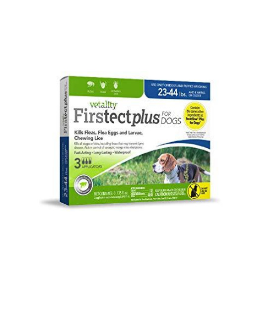 Vetality Firstect Plus for Dogs 23-44 lbs. 3 doses Waterproof flea and tick control