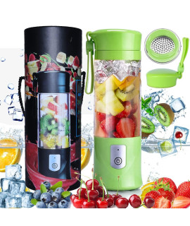 Portable Blender, Type-c Rechargeable Travel Juicer cup Electric Mini Personal Size Blenders for Smoothies and Shakes Fruit Juice Mixer with 6 Updated Blades for Travel Sports Kitchen135Oz christmas gift (Black) (green)