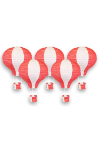 Just Artifacts Decorative 12-Inch Hot Air Balloon Paper Lanterns (5pcs, Red & White)