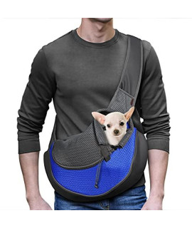 YUDODO Pet Dog Sling Carrier Breathable Mesh Travel Safe Sling Bag Carrier for Dogs Cats (M up to 10lbs Blue)