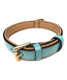 Soft Touch collars Leather Dog collar Padded, Turquoise with Beige Padding, Medium Size