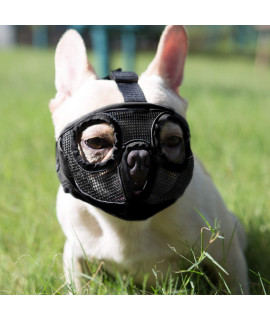 JYHY Short Snout Dog Muzzles- Adjustable Breathable Mesh Bulldog Muzzle for Biting chewing Barking Training Dog Mask,Black(Eyehole) S