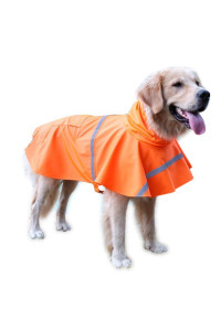 NAcOcO Large Dog Raincoat Adjustable Pet Water Proof clothes Lightweight Rain Jacket Poncho Hoodies with Strip Reflective (M, Orange)