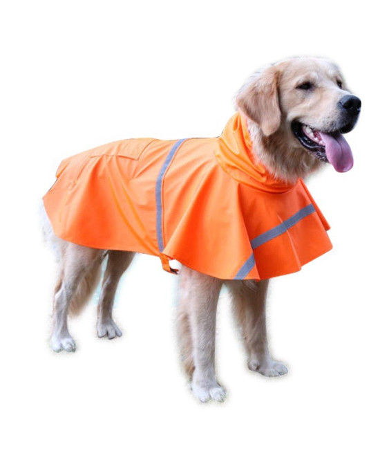 NAcOcO Large Dog Raincoat Adjustable Pet Water Proof clothes Lightweight Rain Jacket Poncho Hoodies with Strip Reflective (M, Orange)