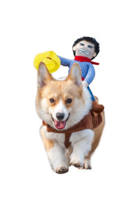 NACOCO Cowboy Rider Dog Costume for Dogs Clothes Knight Style with Doll and Hat for Halloween Day Pet Costume (S)