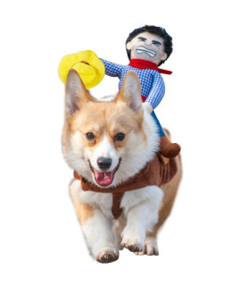 NACOCO Cowboy Rider Dog Costume for Dogs Clothes Knight Style with Doll and Hat for Halloween Day Pet Costume (S)