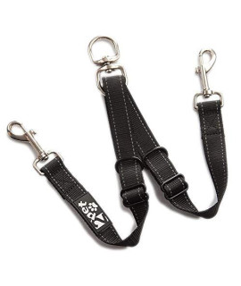 2PET Double Dog Leash Tangle Free Adjustable Leash Coupler - Ideal Dog Leash for 2 Dogs Extension - Forget About Messy Tangled Walks of Dogs - Ebony Black