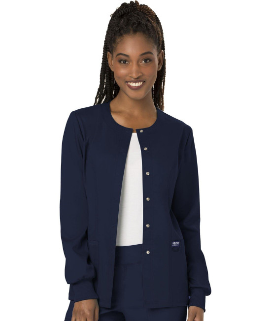 Snap Front Scrub Jackets for Women, Workwear Revolution Soft Stretch WW310, XXS, Navy