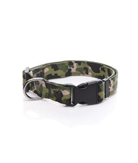 TAIDA Durable Dog Collar, Nylon Camouflage Adjustable Collar, 1 Inch Wide, for Large Medium Dog (Green)