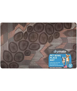 Drymate Pet Bowl Placemat, Dog & Cat Food Feeding Mat - Absorbent Fabric, Waterproof Backing, Slip-Resistant - Machine Washable/Durable (USA Made) (12 x 20) (Abstract Lines Grey)