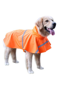 NAcOcO Large Dog Raincoat Adjustable Pet Water Proof clothes Lightweight Rain Jacket Poncho Hoodies with Strip Reflective (XL, Orange)