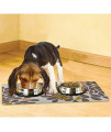 Drymate Pet Bowl Placemat, Dog & Cat Food Feeding Mat - Absorbent Fabric, Waterproof Backing, Slip-Resistant - Machine Washable/Durable (USA Made) (12 x 20) (Kahopo Grey & Pink)