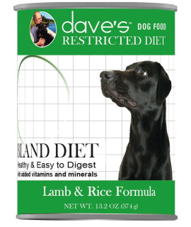 Daves Pet Food Lamb and Rice Dog Food Restricted Bland Diet canned Dog Food for Sensitive Stomachs 13.2oz cans case of 12 Made in the USA