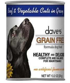 Dave's Pet Food Naturally Healthy Canned Dog Food, Beef & Vegetable Cuts in Gravy, 13.2oz Can, Case of 12, Made in the USA