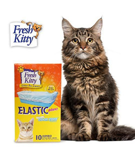 Fresh Kitty Durable, Easy Clean Up Elastic Jumbo Scented Odor Zorb Litter Pan Box Liners, Bags for Pet Cats, 10 ct