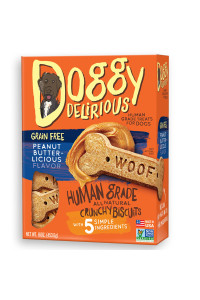 Doggy Delirious crunchy Dog Treats - for All Pet Sizes Breeds - All-Natural Puppy Treat - 100% Human-grade - Delicious Pet Treat Bones Snacks for Dogs - grain-Free Peanut Butter 16 Oz.