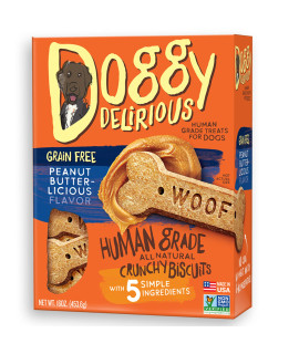 Doggy Delirious crunchy Dog Treats - for All Pet Sizes Breeds - All-Natural Puppy Treat - 100% Human-grade - Delicious Pet Treat Bones Snacks for Dogs - grain-Free Peanut Butter 16 Oz.