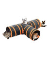 Kitty Fun Tunnel; Collapsible/Portable 3-way Cat Tunnel with Hanging Ball for Cats, Kittens, Rabbits