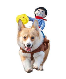 NACOCO Cowboy Rider Dog Costume for Dogs Clothes Knight Style with Doll and Hat for Halloween Day Pet Costume (L)