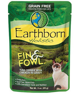 Earthborn Holistic Fin & Fowl with Tuna & Chicken Grain-Free Wet Cat Food Pouches, Case of 24