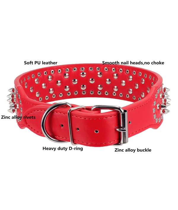 Hoot PU Leather Adjustable Spiked Studded Dog Collar 2 Wide 43 Spikes  (L(Neck 21-24), Rose Red) (M(Neck:19-22),Black)