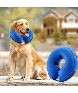 BENCMATE Protective Inflatable Collar for Dogs and Cats - Soft Pet Recovery Collar Does Not Block Vision E-Collar (Large, Blue)