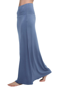 Urban Coco Womens Stylish Spandex Comfy Fold-Over Flare Long Maxi Skirt (M, Greyish Blue)