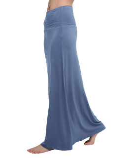 Urban Coco Womens Stylish Spandex Comfy Fold-Over Flare Long Maxi Skirt (M, Greyish Blue)