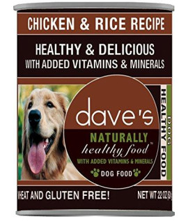 Dave's Pet Food Naturally Healthy Dog Food, Chicken & Rice, Canned Dog Food, 13.2oz Cans, Case of 12, Made in the USA (6-85038-11739-7)