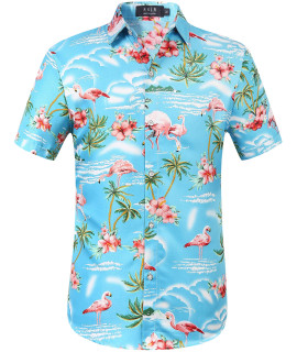 Sslr Mens Hawaiian Shirt Flamingos Casual Short Sleeve Button Down Shirts Aloha Shirt (3X-Large, Blue)
