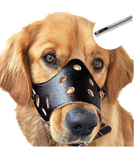 Barkless Dog Muzzle Leather, Comfort Secure Anti-Barking Muzzles For Dog, Breathable And Adjustable, Allows Dringking And Eating, Used With Collars (Xl, Black)
