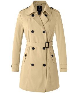 Wantdo Womens Double-Breasted Trench coat with Belt X-Large Khaki
