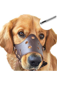 Dog Muzzle Leather, Comfort Secure Anti-Barking Muzzles For Dog, Breathable And Adjustable, Allows Dringking And Eating, Used With Collars (S, Brown)