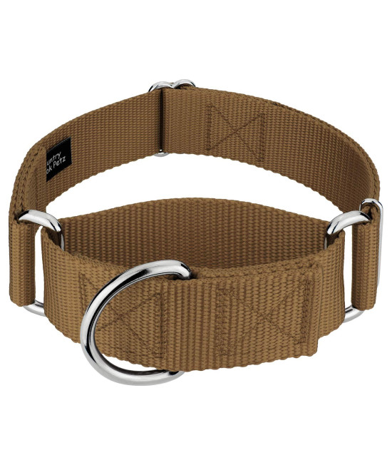 country Brook Petz - Vibrant 15 color Selection - Martingale Heavyduty Nylon Dog collar (Extra Large, 1 12 Inch Wide, coyote Tan)