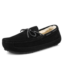 DREAM PAIRS Mens Au-loafer-02 House Slippers Moccasin Indoor Outdoor Fuzzy Furry Loafers Suede Leather Warm Winter Shoes Size 12, Black