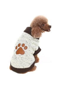 Bingpet Turtle Neck Dog Sweater - Brown Bone Pattern - Puppy Winter Warm Cloth For Small Medium Large Dogs