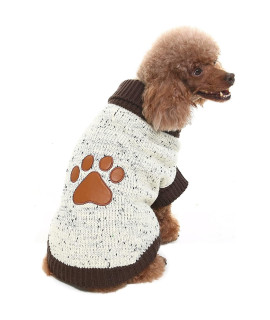 Bingpet Turtle Neck Dog Sweater - Brown Bone Pattern - Puppy Winter Warm Cloth For Small Medium Large Dogs