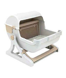 Le you pet semi-automatic quick cleaning cat litter box, Luxury cat toilet(white / milk brown)