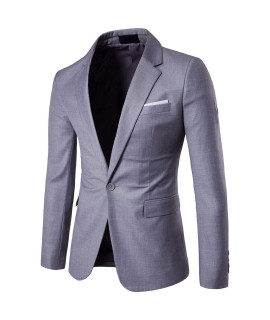 Cloudstyle Mens Suit Jacket One Button Slim Fit Sport Coat Business Daily Blazer Light Grey Medium