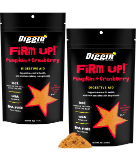 DigginA Your Dog Firm Up Pumpkin & cranberry for Dogs & cats Super Supplement Sourced & Made in USA Urinary Tract Digestive Support Healthy Stool 4oz (Pack of 2)