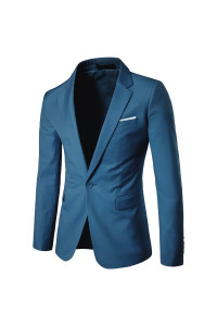 Cloudstyle Mens Suit Jacket One Button Slim Fit Sport Coat Business Daily Blazer, Blue, Large