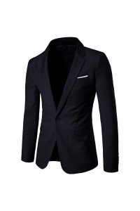 Mens Suit Jacket One Button Slim Fit Sport Coat Business Daily Blazer,Black,X-Small