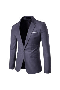 Cloudstyle Mens Suit Jacket One Button Slim Fit Sport Coat Business Daily Blazer,Dark Grey,Large