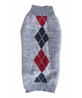 Grey Argyle Knit Pet Sweaters Clothes For Small Dogs, Classic Gray Medium M Size