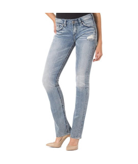 Silver Jeans co Womens Suki Mid Rise Slim Bootcut Jeans, Light Wash Indigo, 29W x 35L