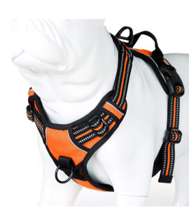 JUXZH Soft Front Dog Harness Best Reflective No Pull Harness with Handle and 2 Leash Attachments