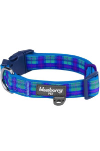 Blueberry Pet Soft Comfy Scottish Hudson Blue Plaid Tartan Style Designer Padded Adjustable Dog Collar, Large, Neck 18-26