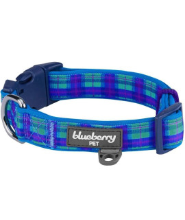 Blueberry Pet Soft Comfy Scottish Hudson Blue Plaid Tartan Style Designer Padded Adjustable Dog Collar, Large, Neck 18-26