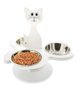 Etna Pet Store Elevated Cat Bowls - This Wooden, Raised Pet Feeder Promotes Better Digestion and is Easy on The Joints - Multiple Cat Feeder with 3 Removable Cat Bowls for Food and Water - White